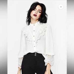 Disturbia Constance Lace Frill Button Blouse